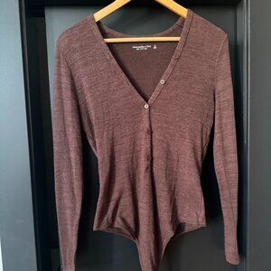 brownish purple Abercrombie super soft button up body suit